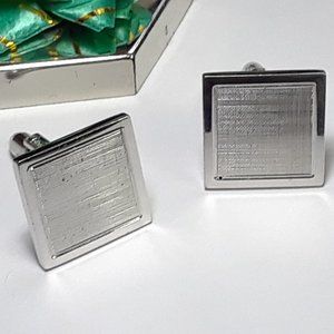 Estate Gents lined center Square Polished Sterling Silver Lamode Cuff Links18113
